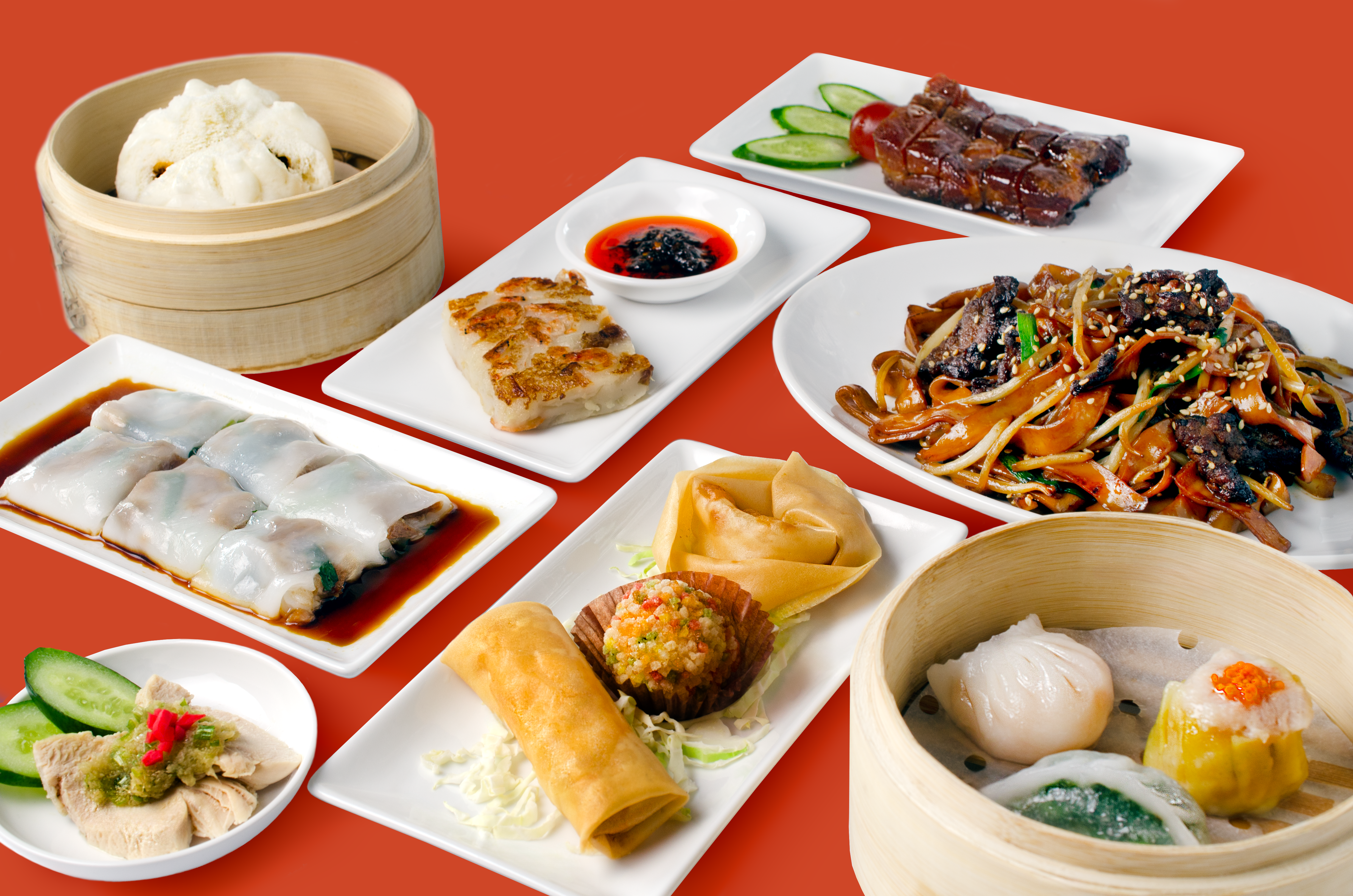 Table full of dim sum dishes